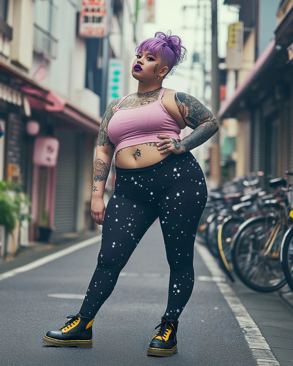 Starry Night Plus Size Leggings - UPF 50  Protection Witchy Occult Pagan Style Activewear - Goth Yoga Vegan Leisurewear