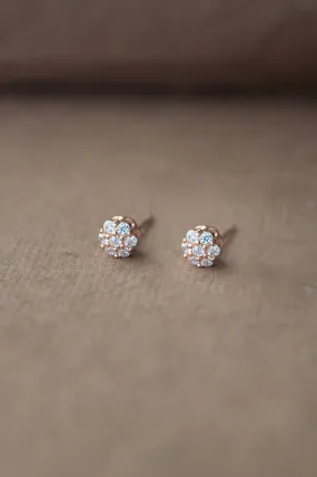 Tiny Sparkle Cluster Rose Gold Plated Sterling Silver Earrings