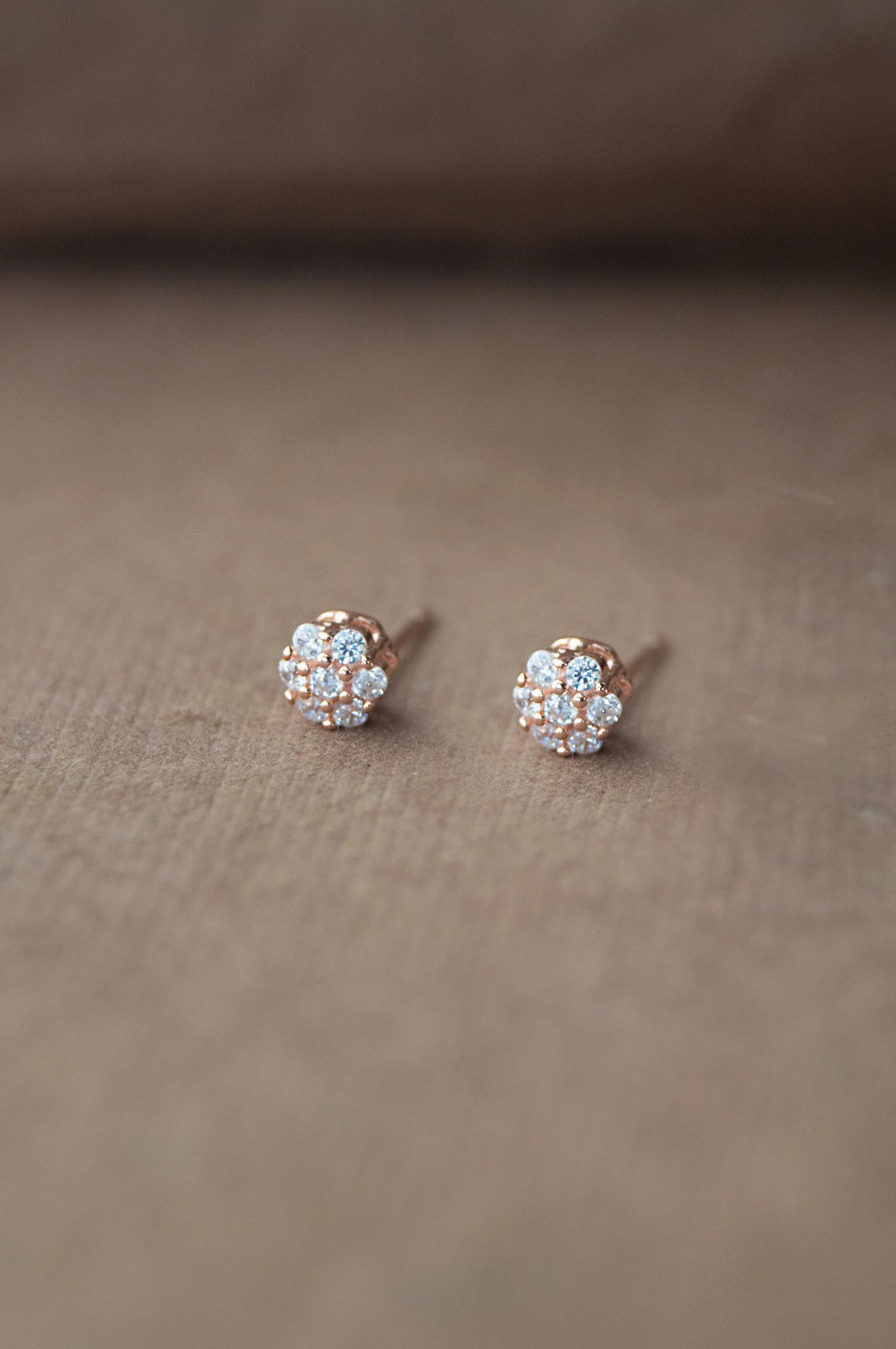 Tiny Sparkle Cluster Rose Gold Plated Sterling Silver Earrings