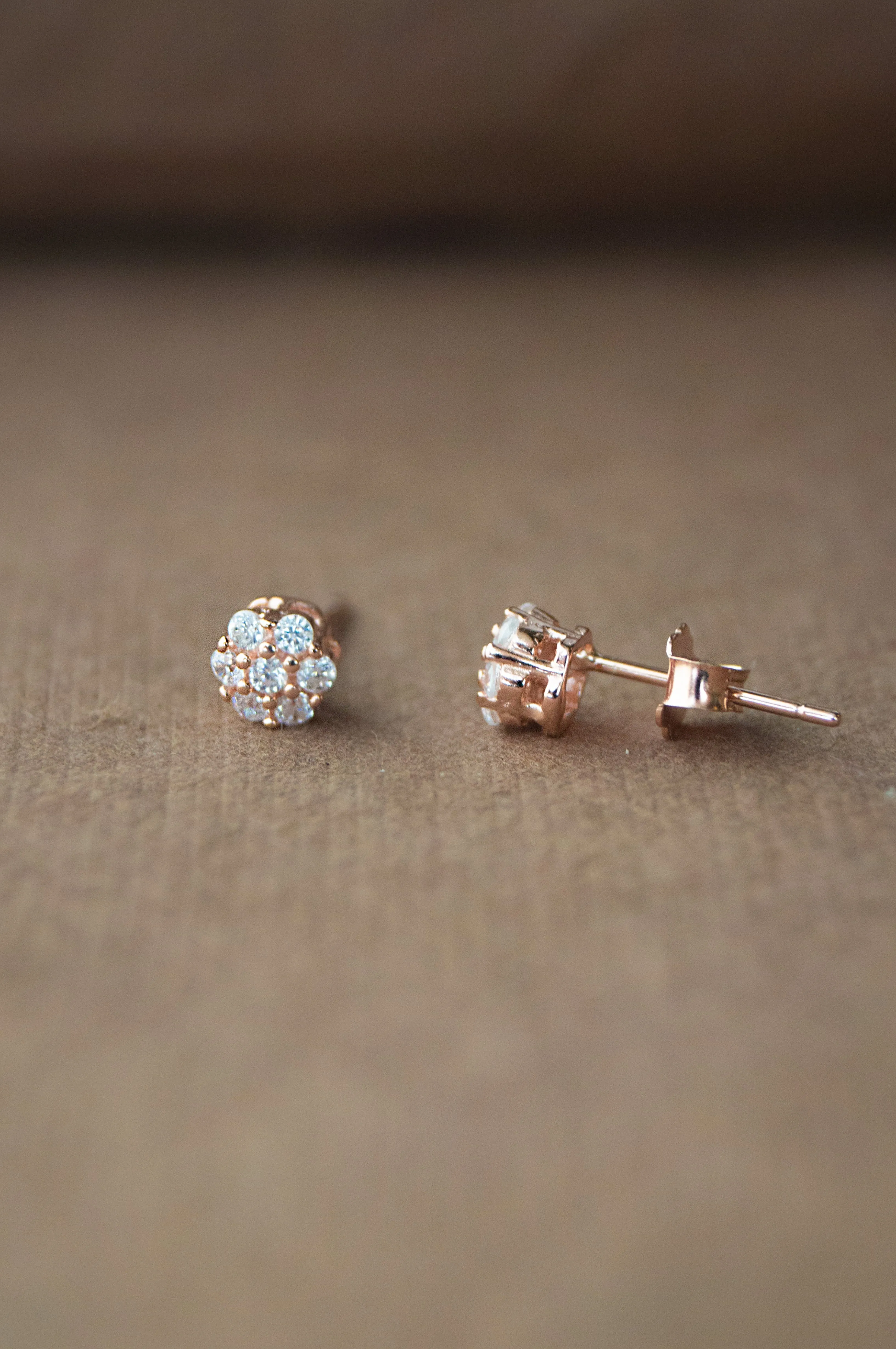 Tiny Sparkle Cluster Rose Gold Plated Sterling Silver Earrings