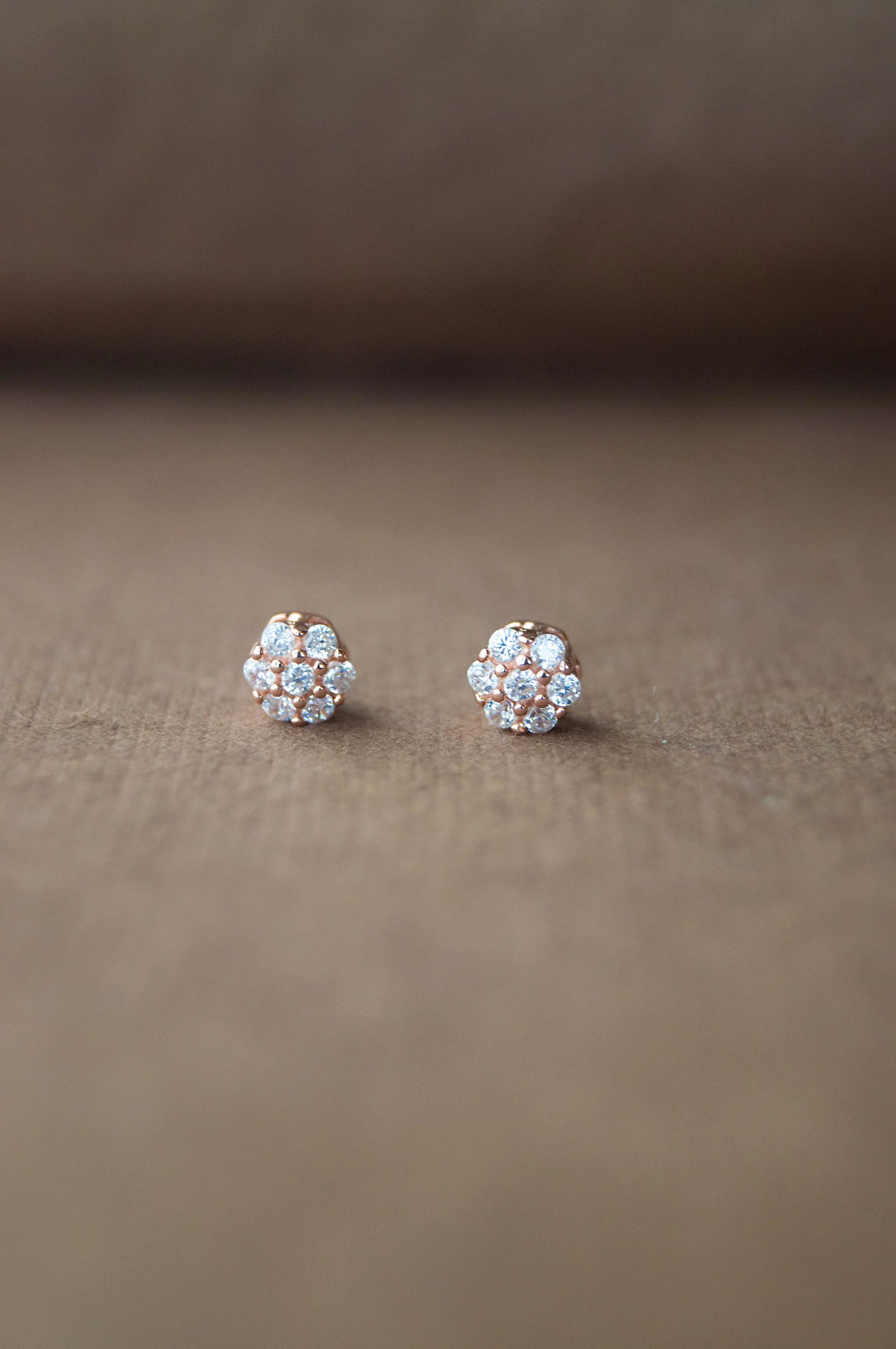 Tiny Sparkle Cluster Rose Gold Plated Sterling Silver Earrings