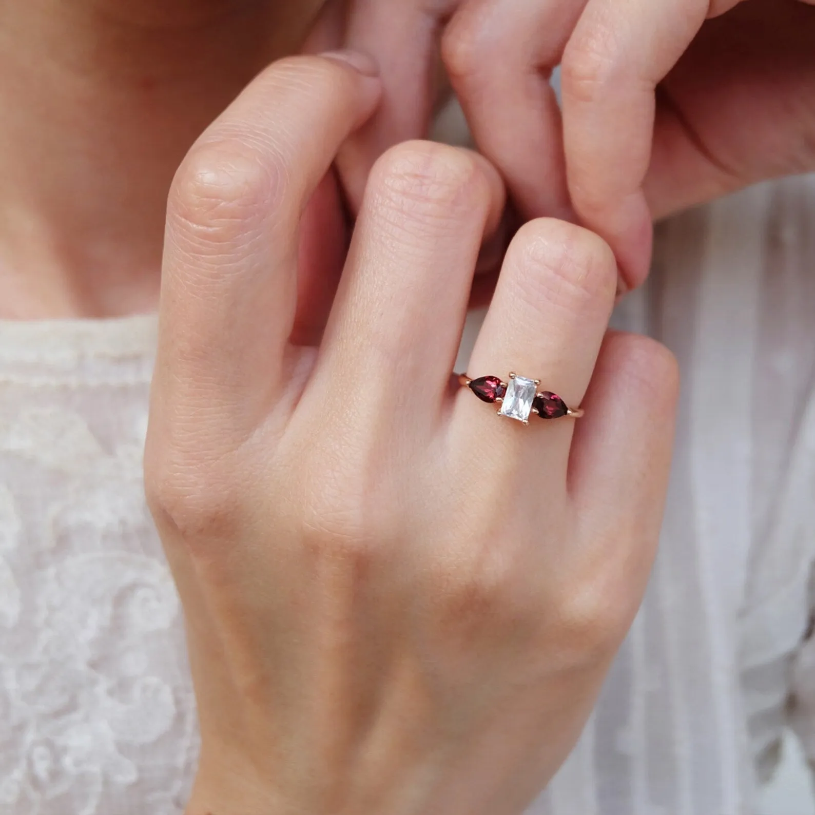 Topaz Garnet Dual Stone Ring Koji