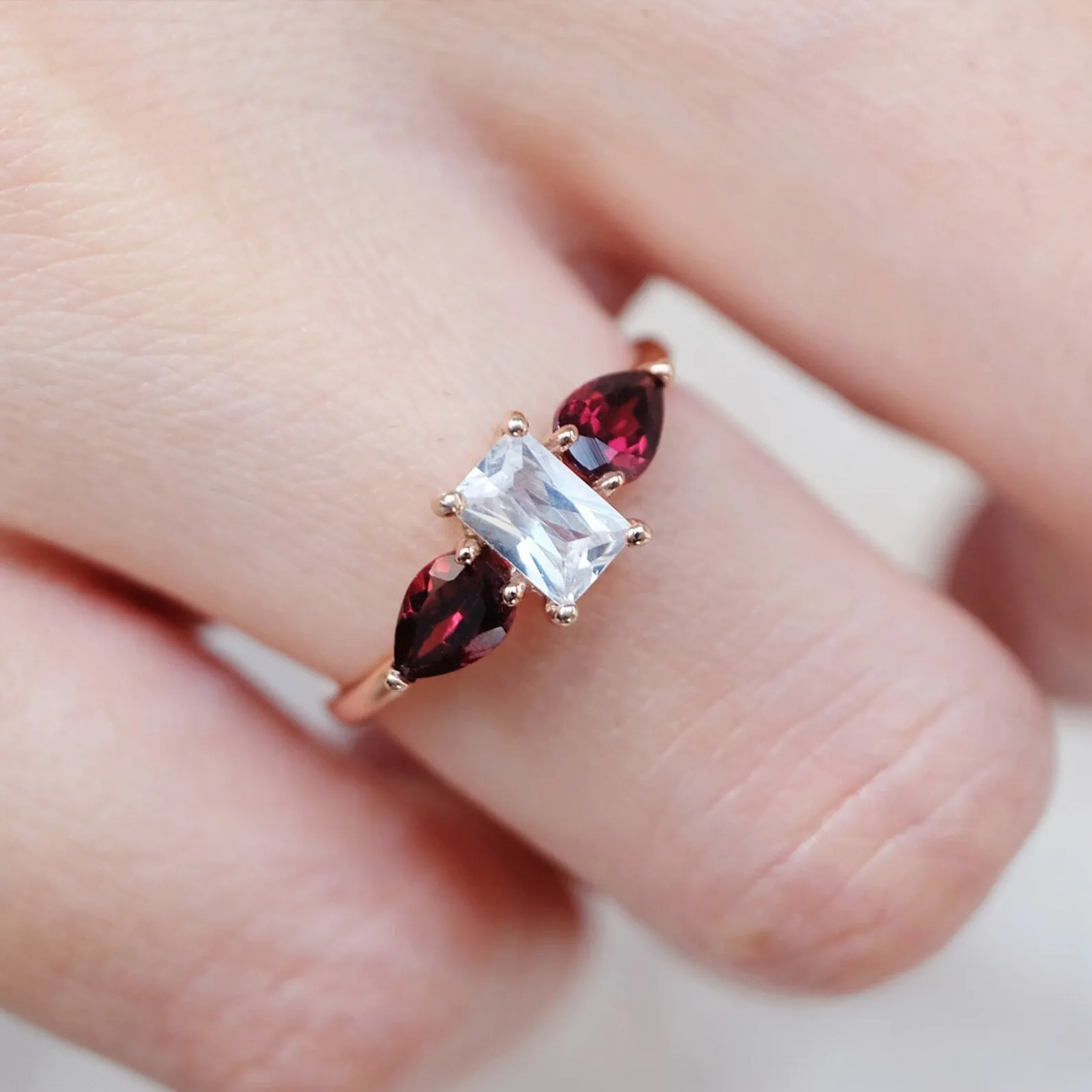 Topaz Garnet Dual Stone Ring Koji