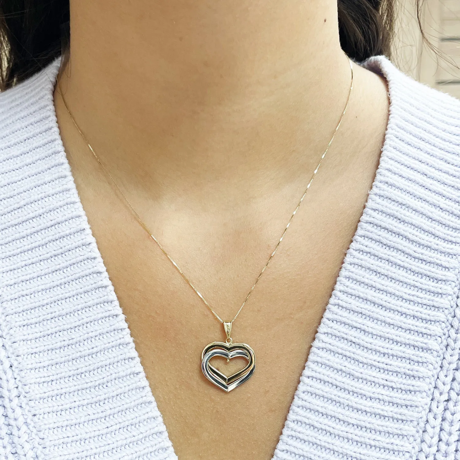 Two Tone Double Golden Heart Necklace