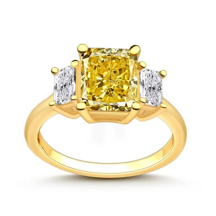 Two Tone Radiant Cut Three Stone Engagement Ring