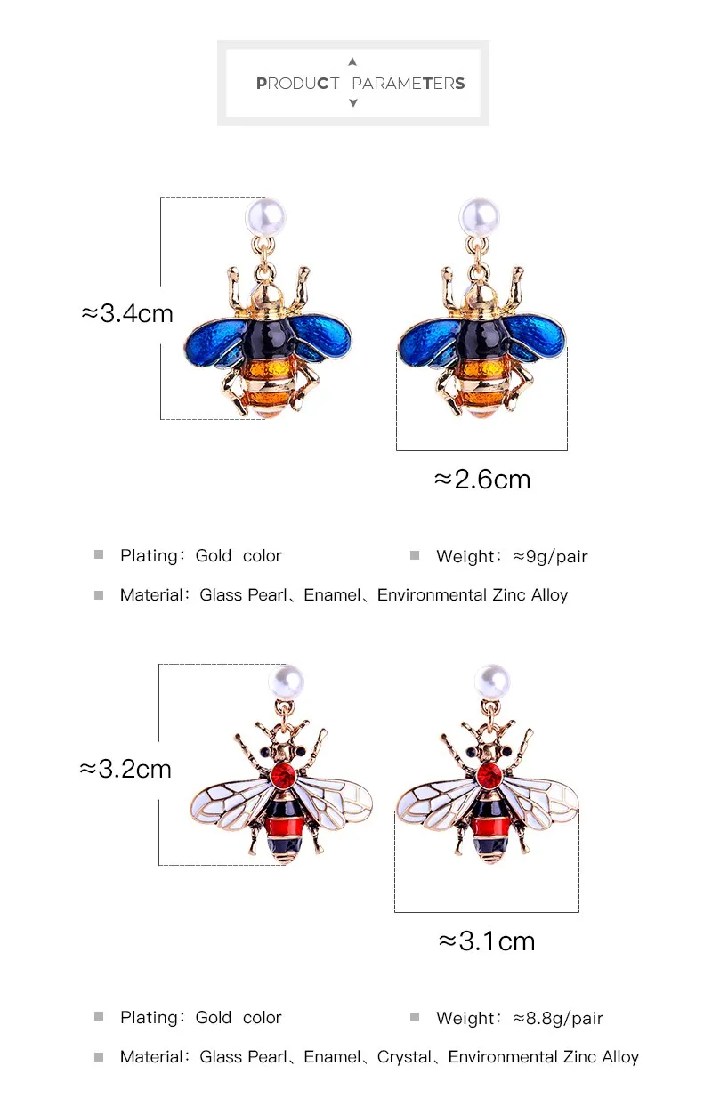 Vivid Enamel Bee Drop Insect Earring - 2 Colors