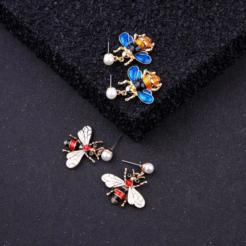 Vivid Enamel Bee Drop Insect Earring - 2 Colors