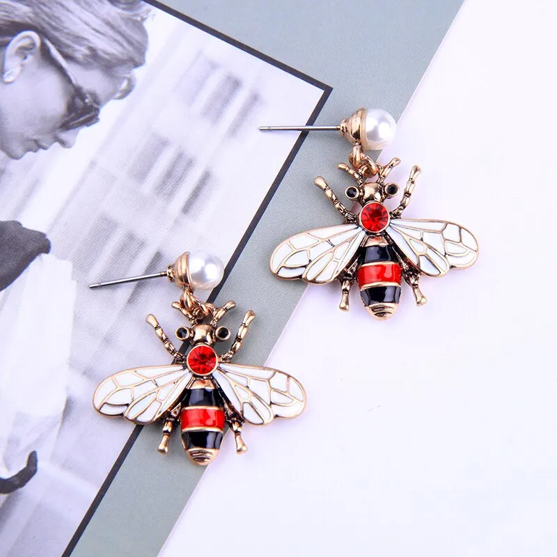 Vivid Enamel Bee Drop Insect Earring - 2 Colors