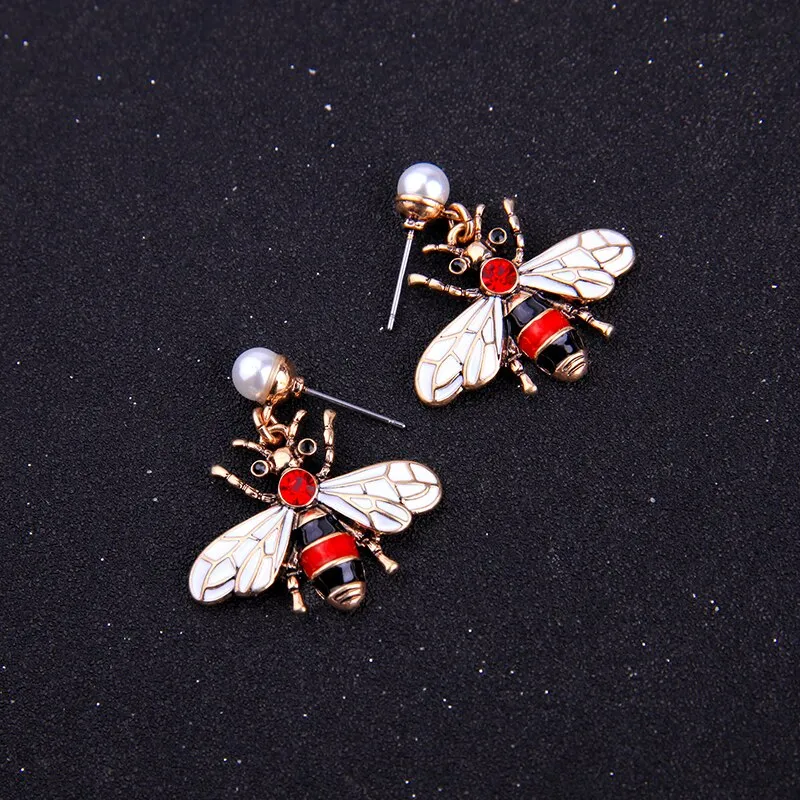 Vivid Enamel Bee Drop Insect Earring - 2 Colors