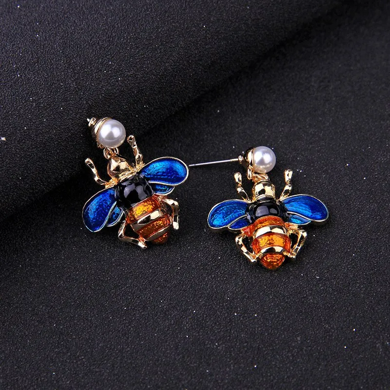 Vivid Enamel Bee Drop Insect Earring - 2 Colors