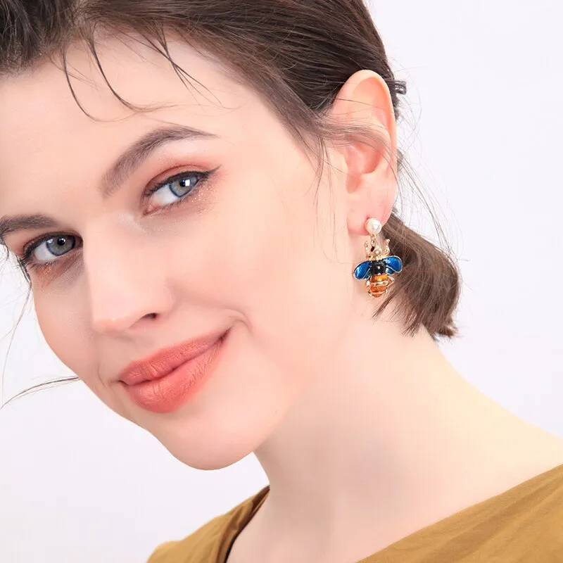 Vivid Enamel Bee Drop Insect Earring - 2 Colors