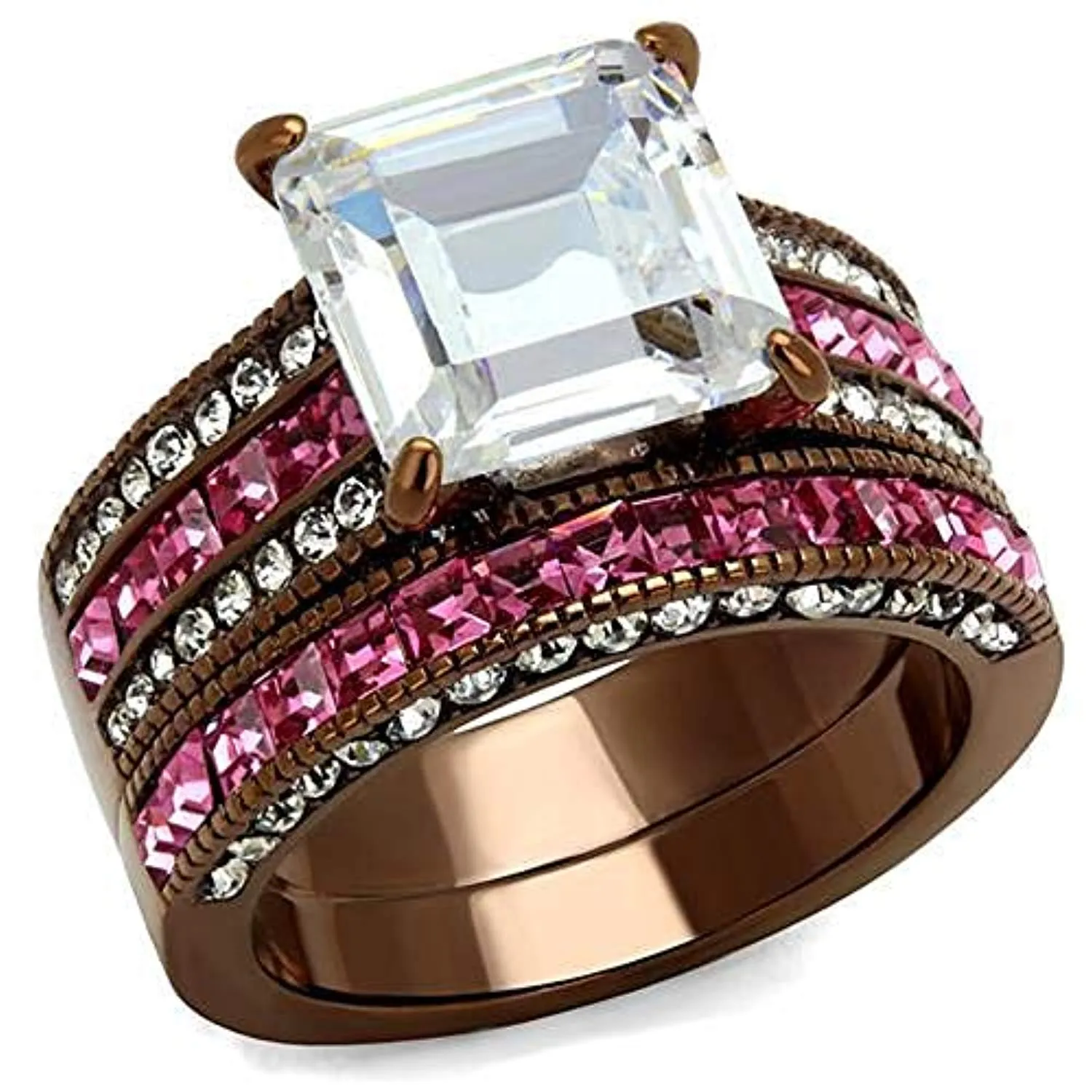 WildKlass Stainless Steel Ring IP Coffee Light Women AAA Grade CZ Clear