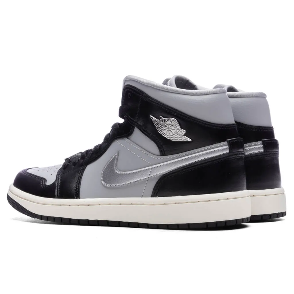 Women's Air Jordan 1 Mid SE - Black/Metallic Silver/Light Smoke Grey