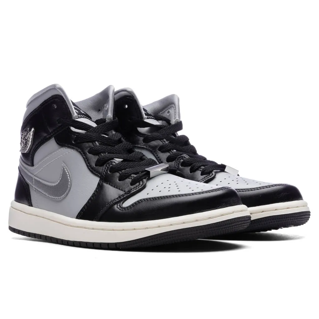 Women's Air Jordan 1 Mid SE - Black/Metallic Silver/Light Smoke Grey