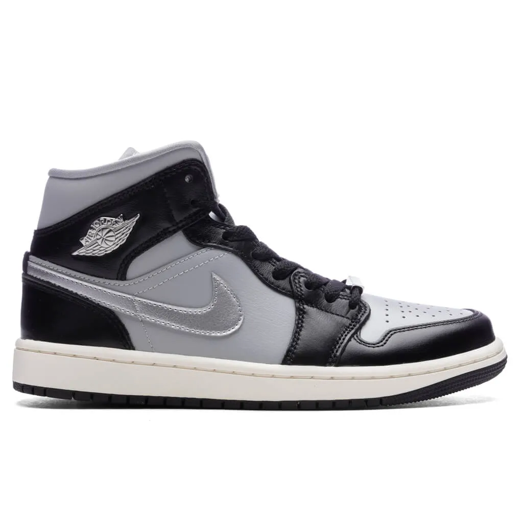 Women's Air Jordan 1 Mid SE - Black/Metallic Silver/Light Smoke Grey