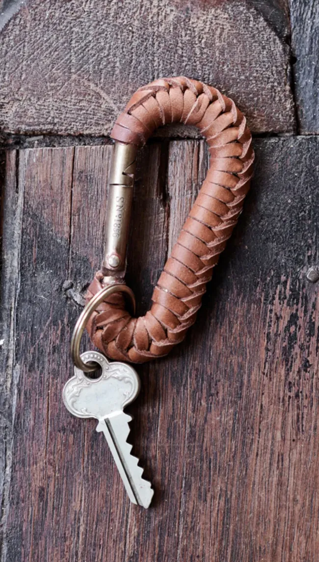 Woven leather key chain